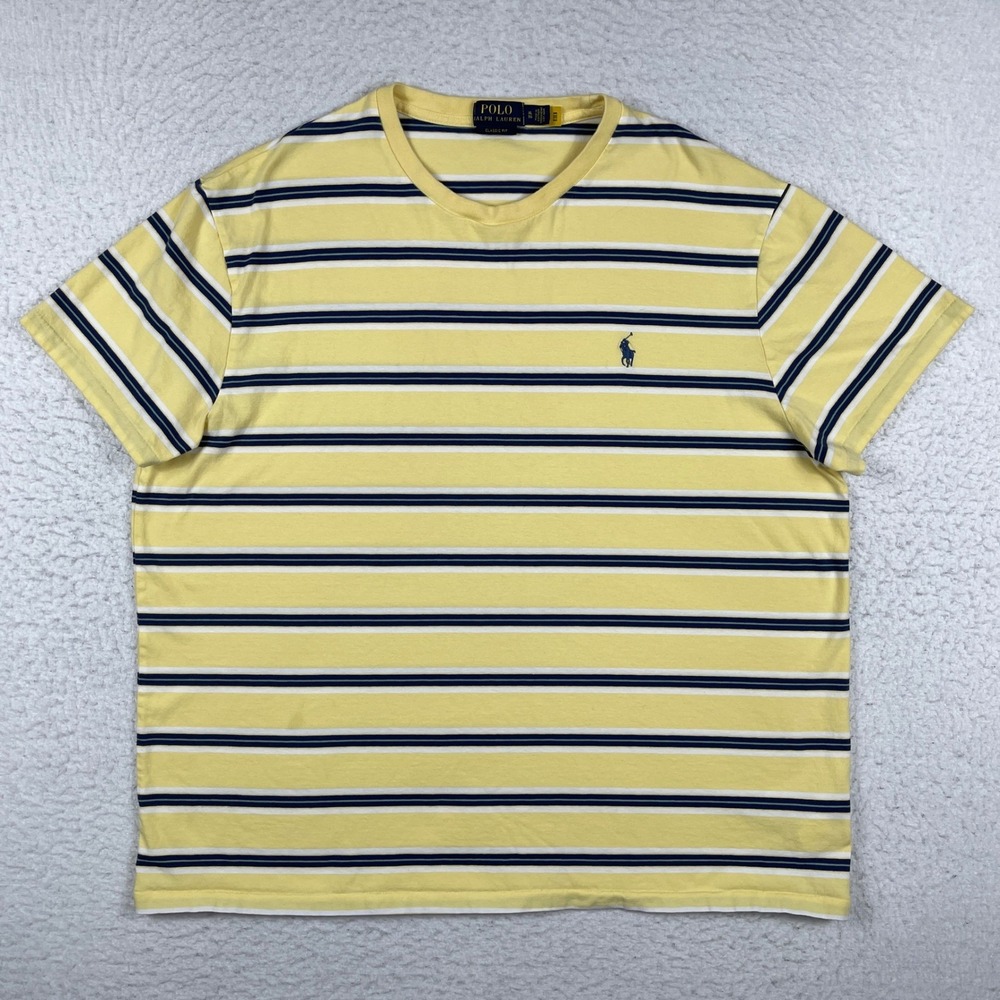 Polo Ralph Lauren Shirt Mens XL Yellow Classic Fit Striped Preppy Casual Comfort